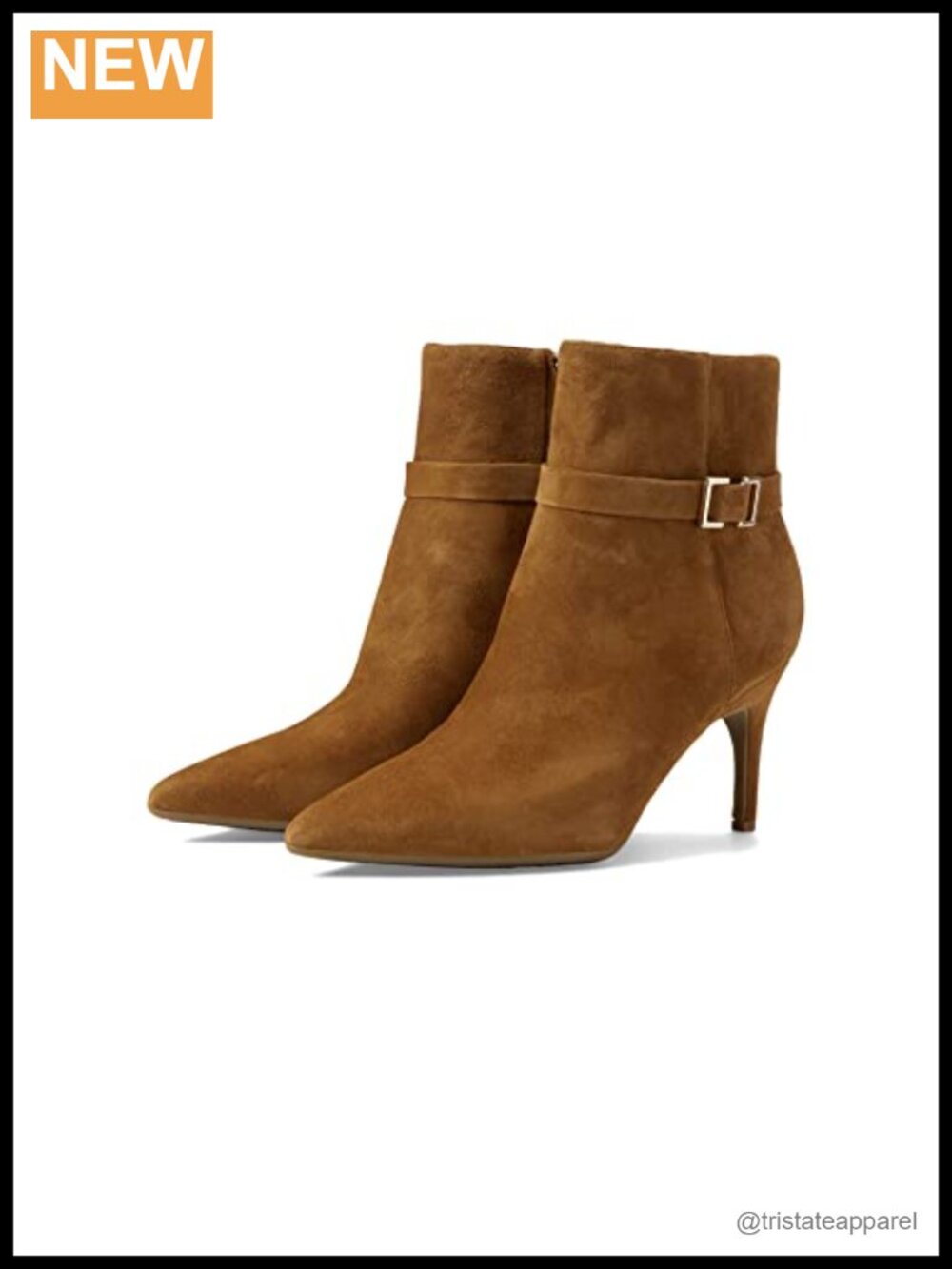 Pointed Toe Zip Closure Ankle Booties with Buckle Detail
